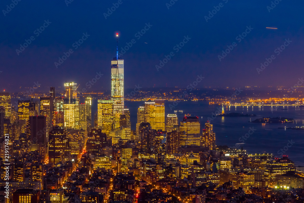 New York Downtown Skyline After Dark