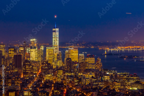 New York Downtown Skyline After Dark