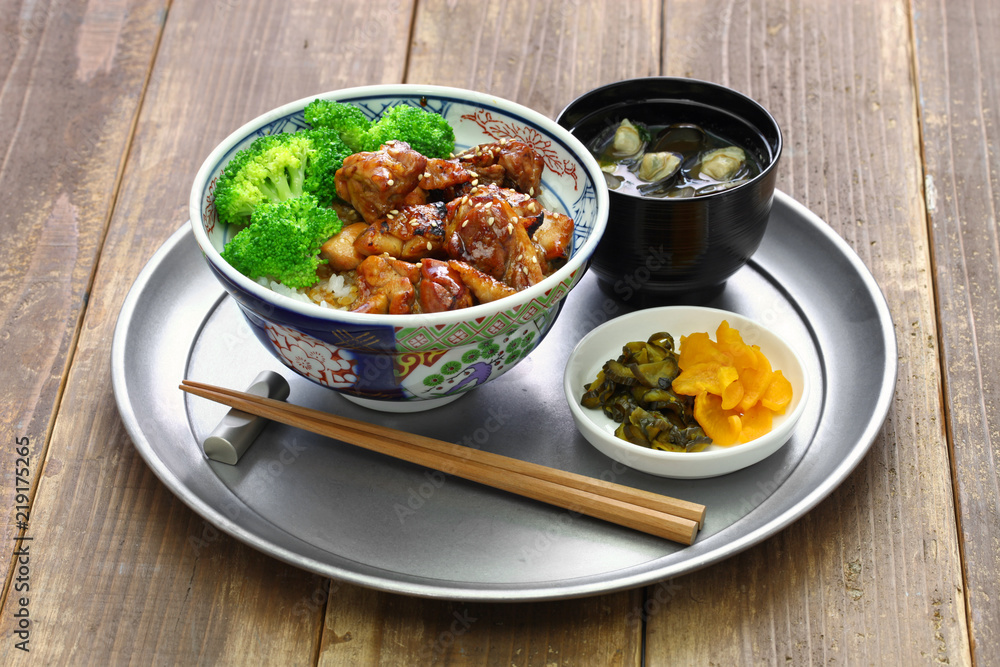 teriyaki chicken rice bowl, japanese food
