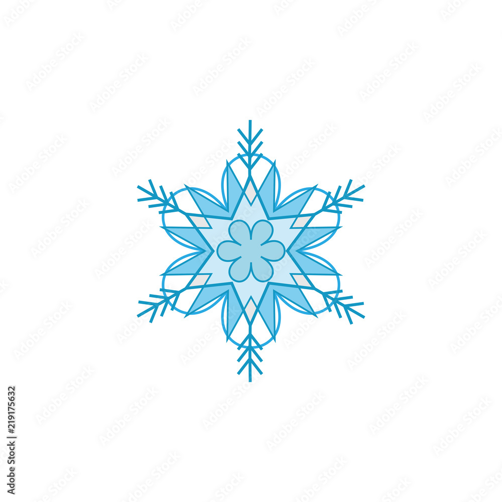 Snowflake blue sign. Silhouette design snowflake on white background. Symbol of Christmas holiday season. Colorful template for prints, card. Isolated graphic element. Flat vector illustration. Snowflake blue sign. Silhouette design snowflake on white background. Symbol of Christmas holiday season. Colorful template for prints, card. Isolated graphic element. Flat vector illustration.