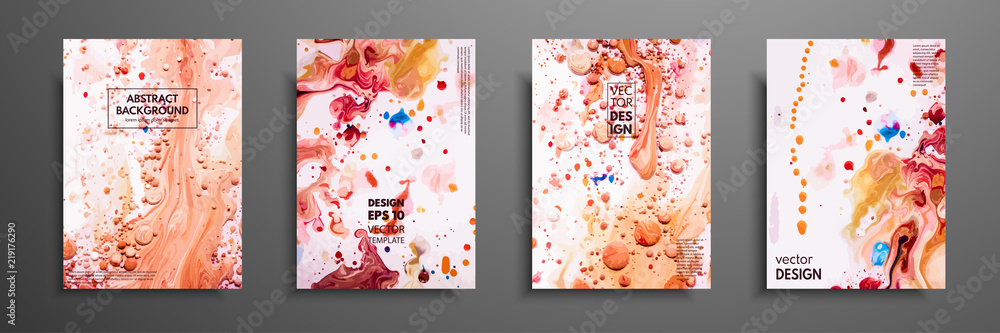 Hand drawn collection of card made by acrylic homemade texture. Liquid colorful texture. Fluid art. Abstract painting templates. Design for banner, poster, cover, invitation, placard, brochure, flyer.
