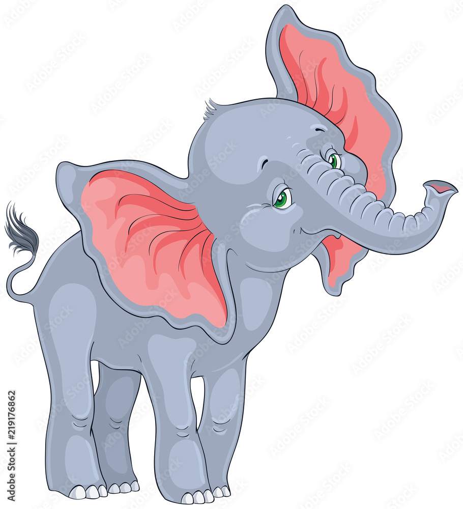 Cartoon cute baby elephant standing isolated on white background Stock  Vector | Adobe Stock