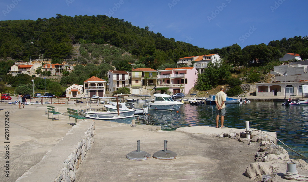 Harbor of the liitle village Prizba on Korcula, Dalmatia, Croatia