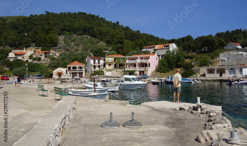 Harbor of the liitle village Prizba on Korcula, Dalmatia, Croatia