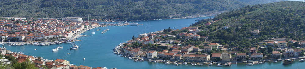 Aerial view of Vela Luka on Korcula, Salmatia, Croatia