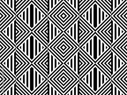 Seamless pattern with striped black white straight lines and diagonal inclined lines  zigzag  chevron . Optical illusion effect  op art. Background for cloth  fabric  textile  tartan.