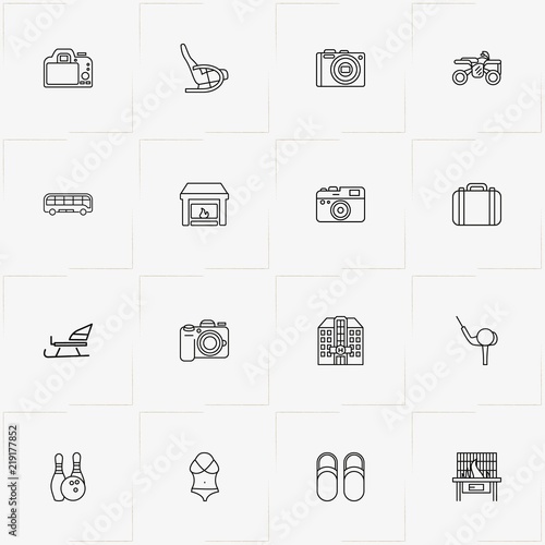 Holiday line icon set with golf , sledge and hospital