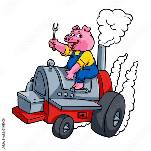 Chef Pig riding an BBQ barrel