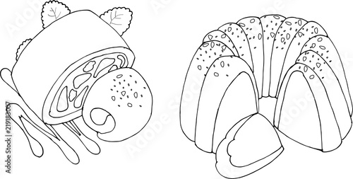 Rasterbundt cake and apple strudel. Raster Illustration