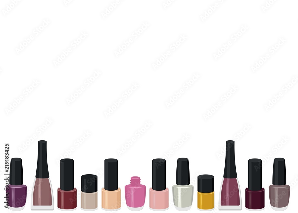 Raster illustration set of a color nail polish. Raster illustration set of a color nail polish.