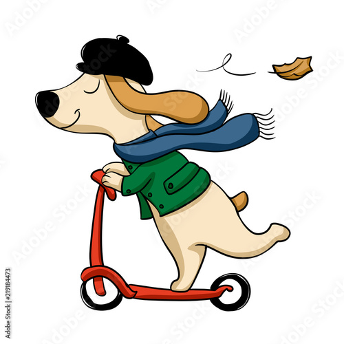 Cute dog on scooter - Cute cartoon Dog riding scooter