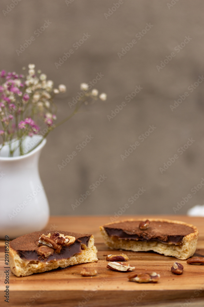 Chocolate Breakfast Tart with Walnuts in Paris, France Chocolate Breakfast Tart with Walnuts in Paris, France
