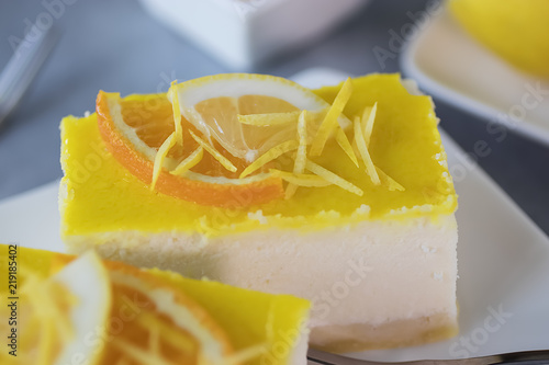 Homemade orange and lemon cheesecake.