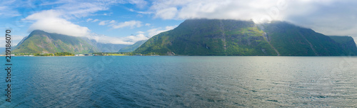 Panorama of nature view with fjord Romsdalsfjorden and mountains in Norway © dtatiana