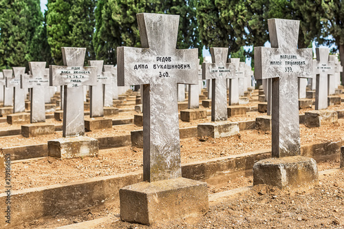 Thessaloniki, Greece - August 16, 2018: Zeitenlik war cemetery in Thessaloniki.  Contains the graves of the Serbian, French, British, Italian and Russian soldiers. photo