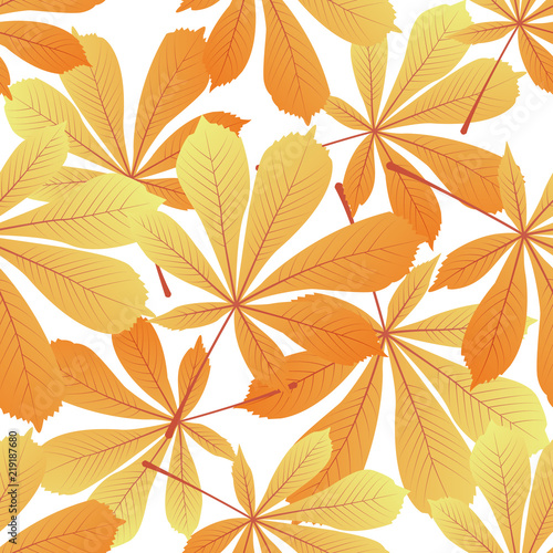 Leaves of chestnut. Yellowed foliage. Autumnal seamless pattern.
