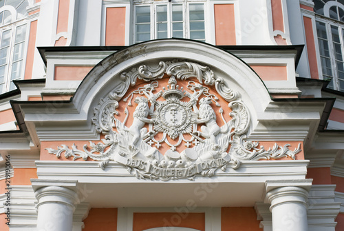 Coat of arms on the pediment of a large stone greenhouse in Kuskovo photo