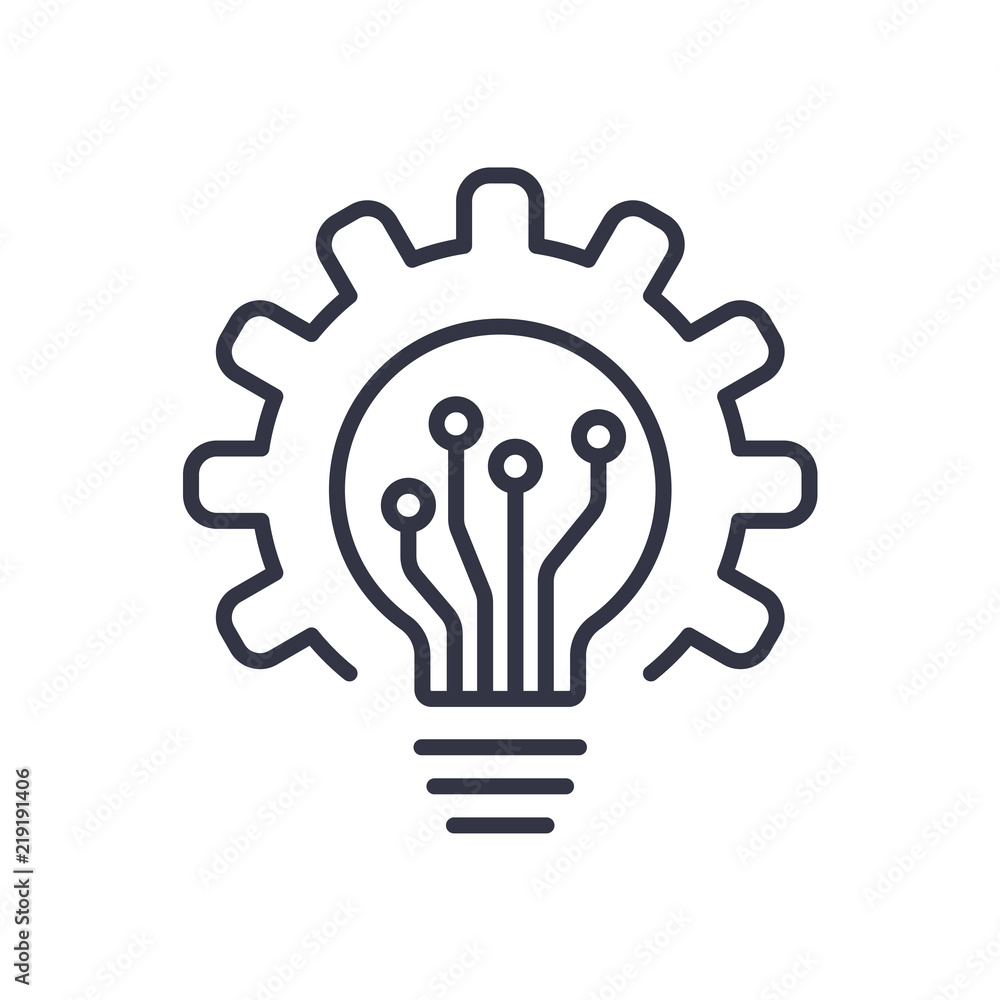 Light bulb icon and gear. Lightbulb and cogwheel inside. Logo concept. Modern flat line vector icon Light bulb icon and gear. Lightbulb and cogwheel inside. Logo concept. Modern flat line vector icon