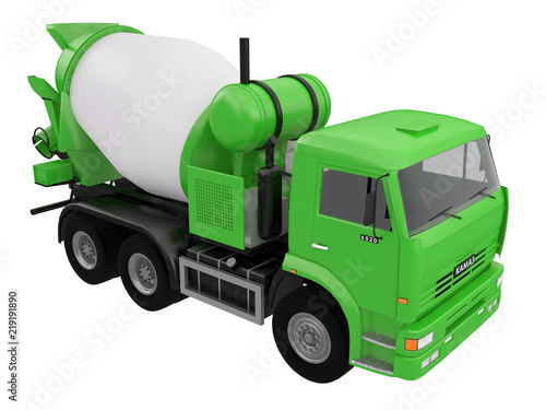 green concrete Mixer Truck  front or side view isolated on a white background 3d ren