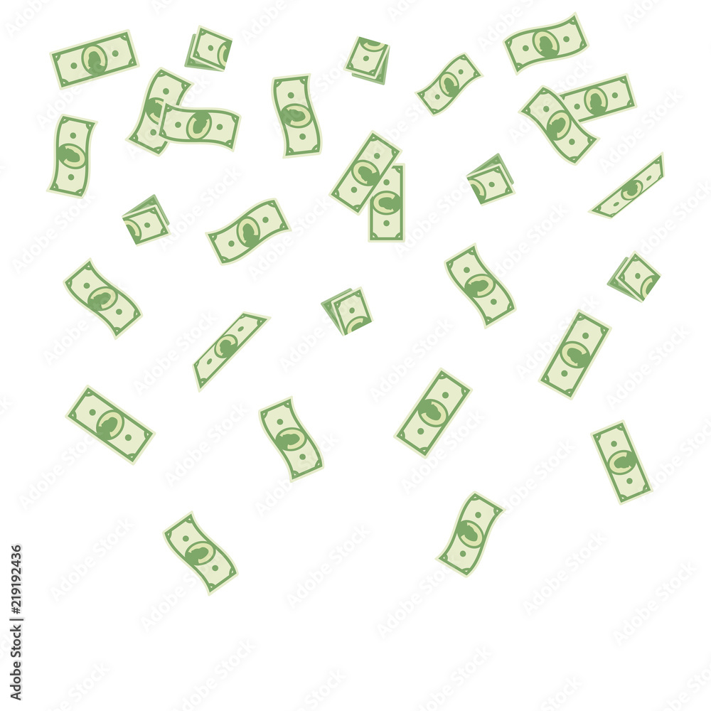 Vector illustration cartoon paper money falling on a white background. Flying banknotes money.