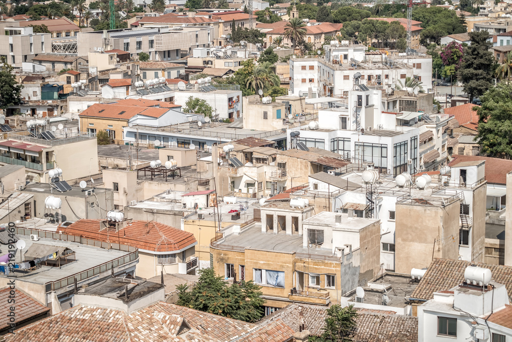 City rooftop view from above. Southern part of Nicosia. Cyprus
