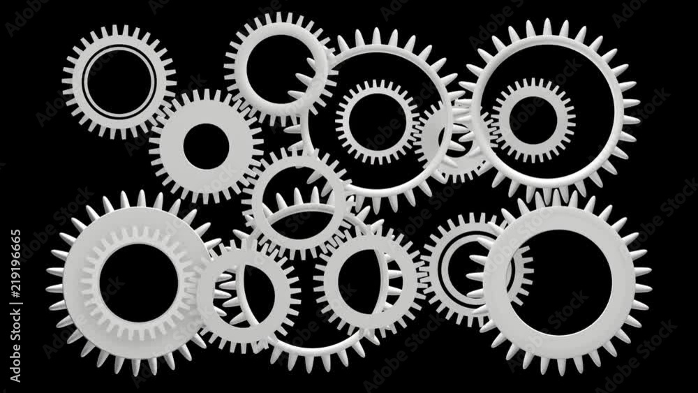 Gears rotating in looped animation 3D - gray Gears rotating in looped animation 3D - gray