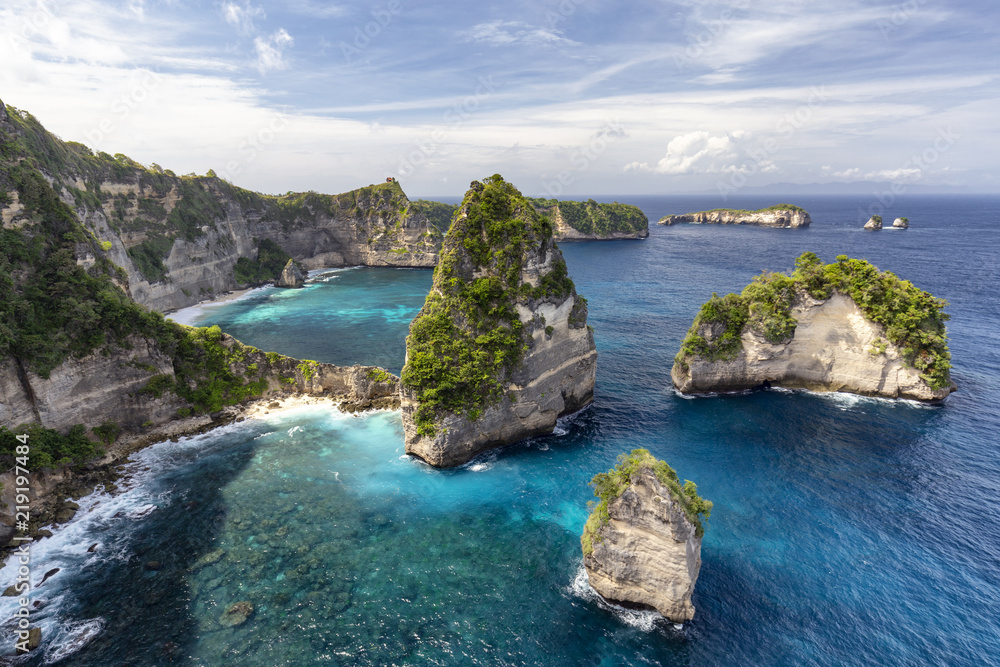 Beautiful view of Raja Lima islands on Nusa Penida in Indonesia.