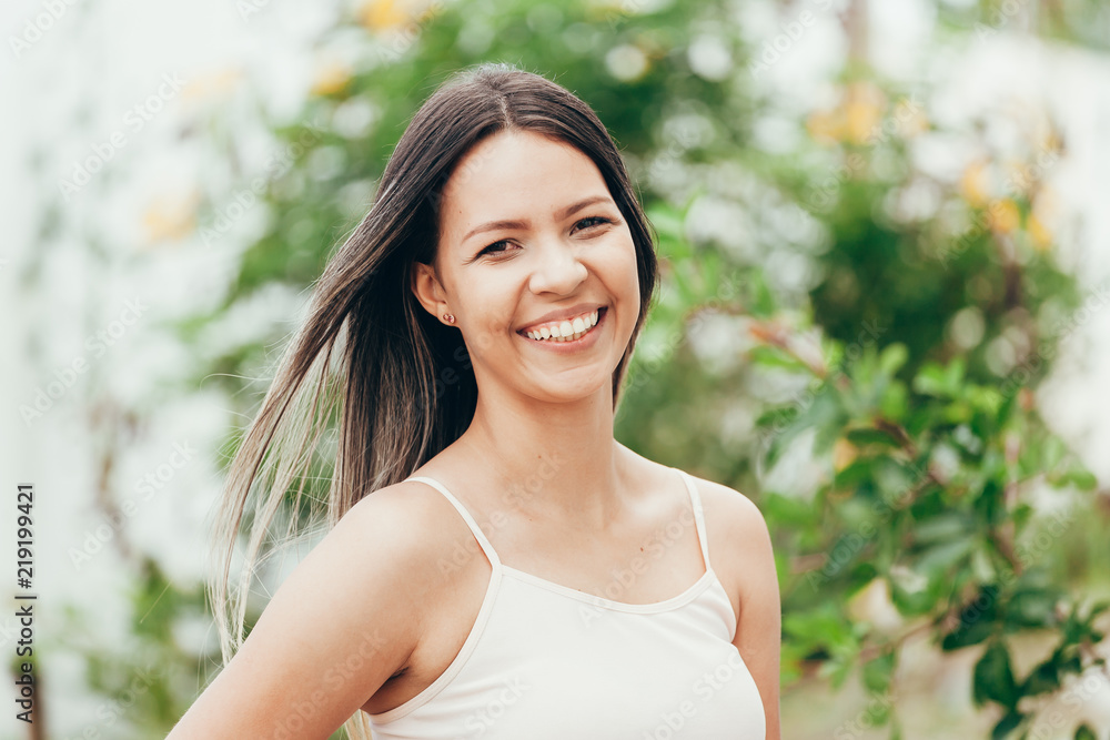 Beautiful healthy girl over nature background. Outdoor Beautiful healthy girl over nature background. Outdoor