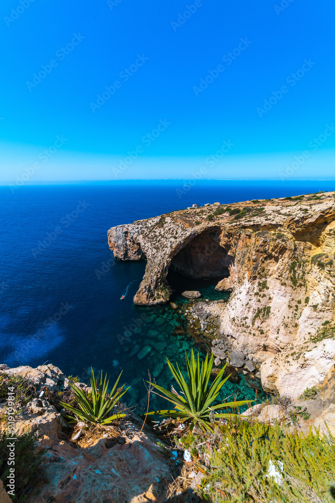 Blue Grotto Malta landmark wide lens shot