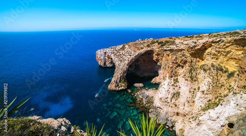 Blue Grotto Malta landmark ultra wide shot panoramic © chronisyan