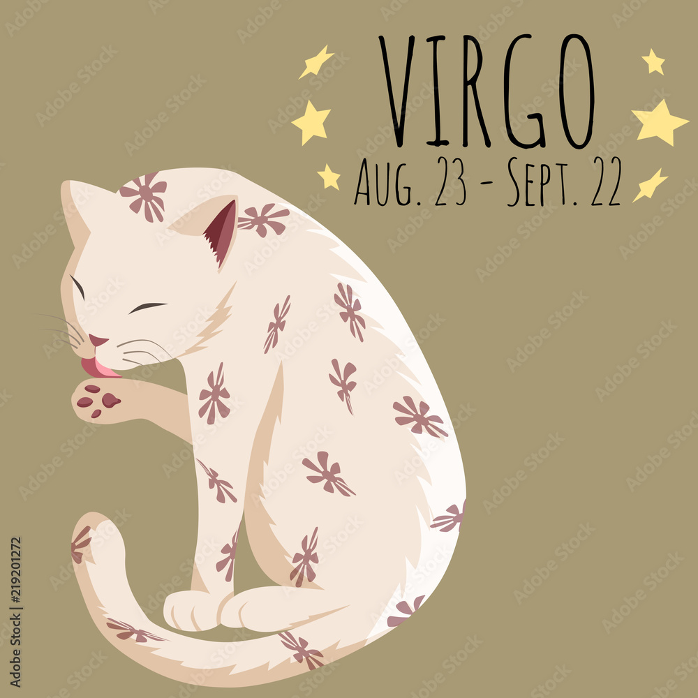 Virgo zodiac sign; cartoon cat character stylized virgo zodiac; vector EPS  10 Stock Vector | Adobe Stock