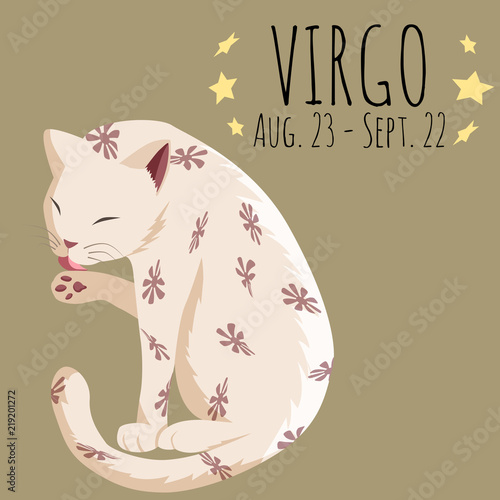 Valokuvatapetti Virgo zodiac sign; cartoon cat character stylized virgo zodiac; vector EPS 10