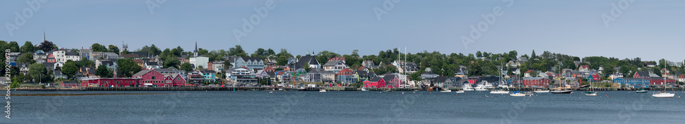 Panorama of the Lunenburg waterfront and downtown from the other side of the harbor in Nova Scotia