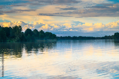 Summer evening landscape on the Lake Biserovo, Moscow region, Russia.