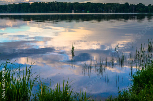 Summer evening landscape on the Lake Biserovo, Moscow region, Russia. photo