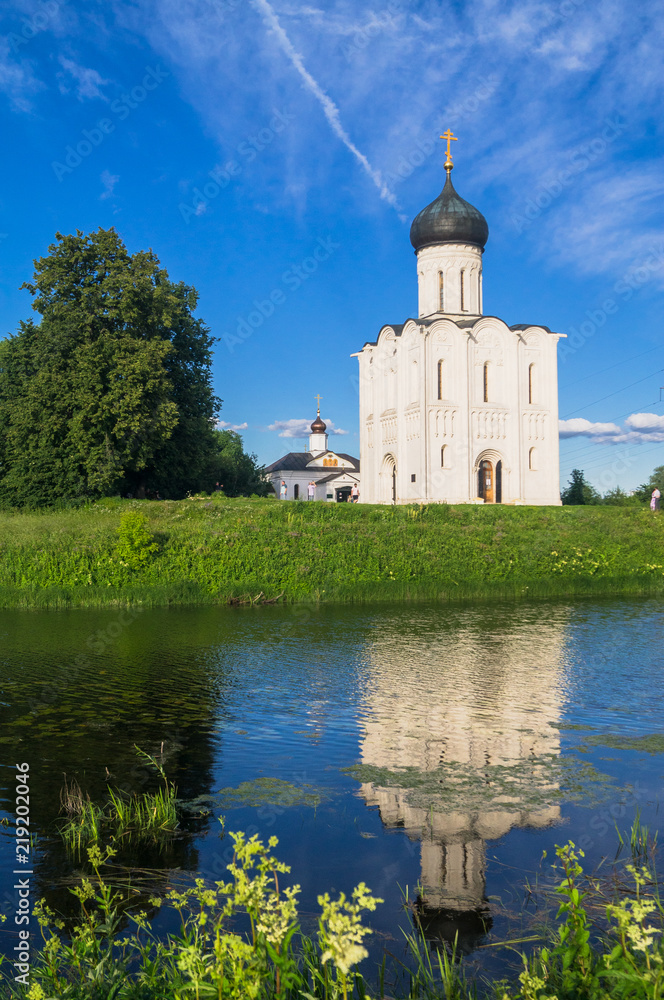 UNESCO World Heritage site. Architectural monument of the 12 century. Church of the Intercession of the Holy Virgin on the Nerl River. Vladimir region, Russia.
