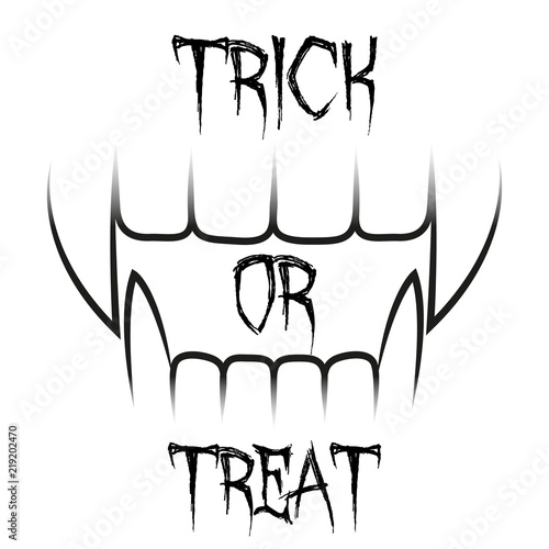 Vector illustration of greeting or invitation flyers for Halloween holiday on a light background with vampire fangs. The inscription "Trick or Treat".