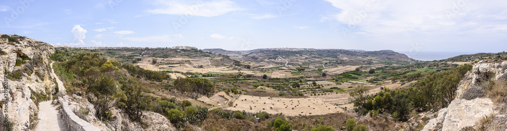 Panorama overlooking the countryside of Gozo, Malta.