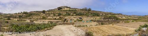 Hill with terraced fields for agriculture  Gozo  Malta.