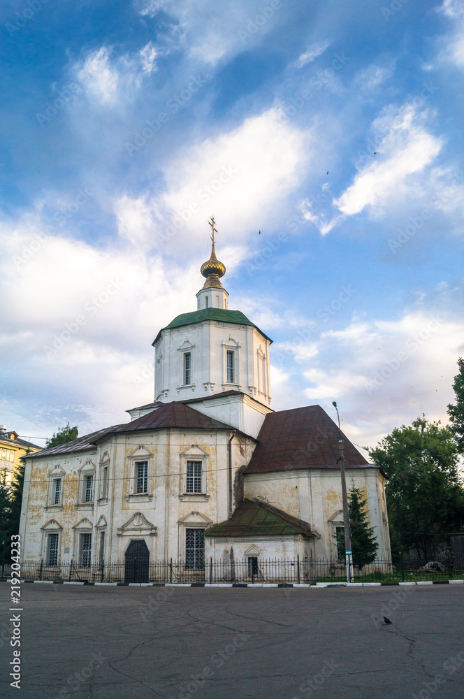 The Assumption Cathedral of the 18th century in Tver city, Russia. Architectural heritage site of the Muscovite Baroque style. The single preserved building of the ancient Otroch Monastery. The Assumption Cathedral of the 18th century in Tver city, Russia. Architectural heritage site of the Muscovite Baroque style. The single preserved building of the ancient Otroch Monastery.