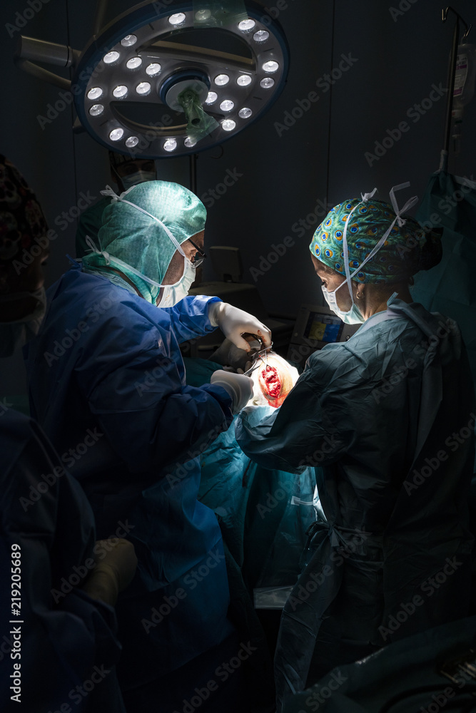 Fototapeta Surgery team working in the operating room