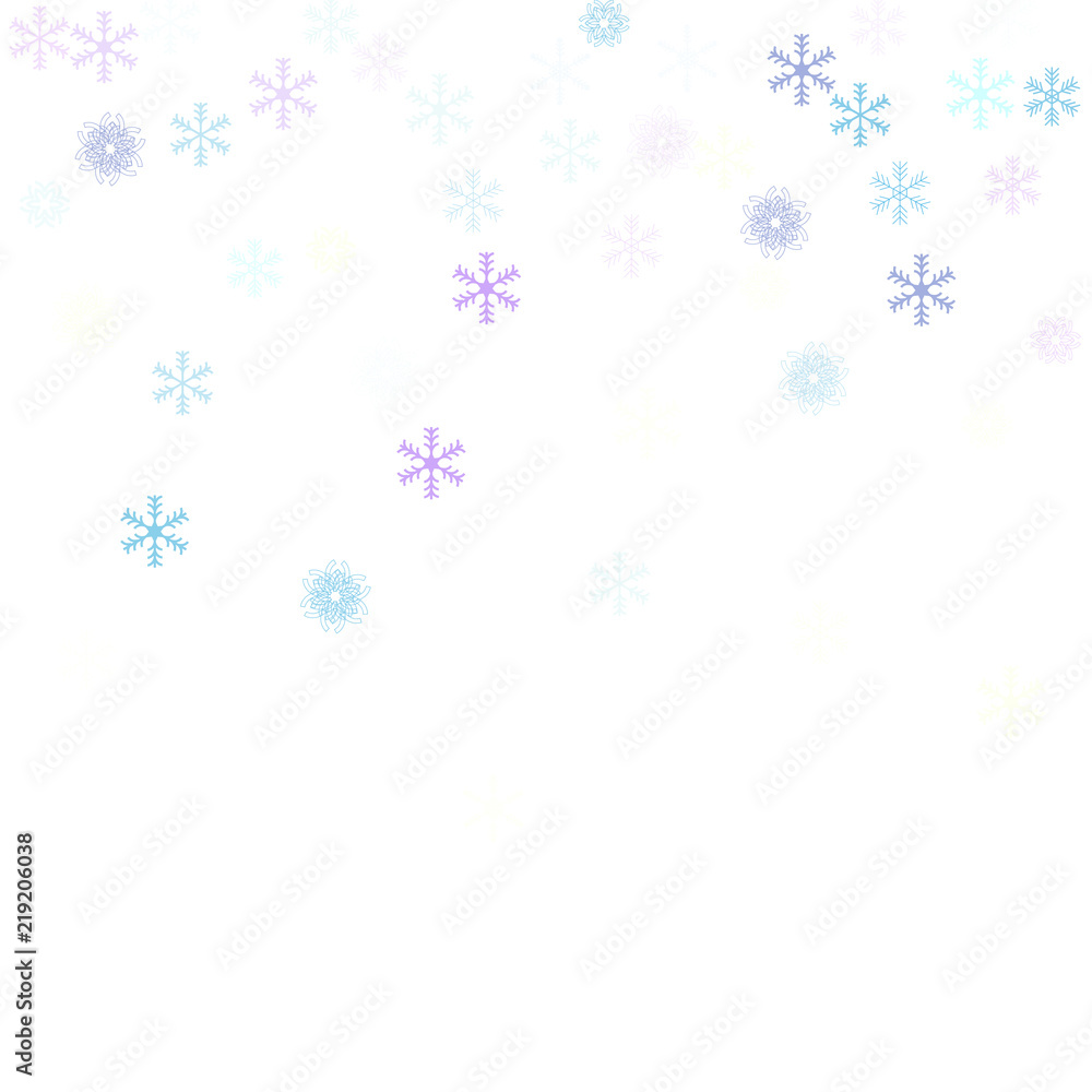 Falling down snow confetti, snowflake vector border. Festive winter, Christmas, New Year sale background. Cold weather, winter storm, scatter texture. Hipster snowfall falling snowflakes cool confetti