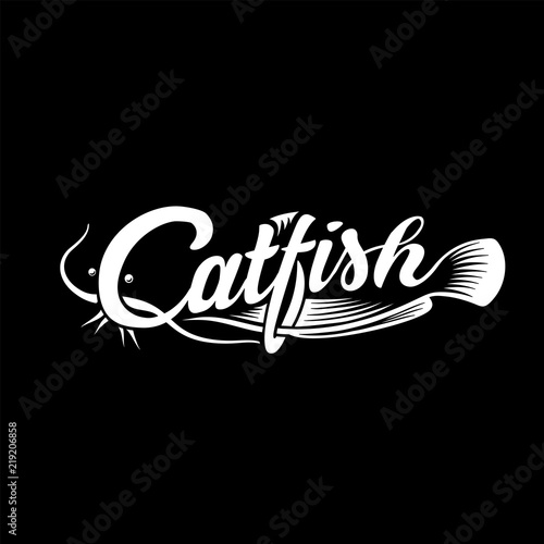 Catfish logo. Black and white lettering design. Decorative inscription. cat fish vector illustration. 
