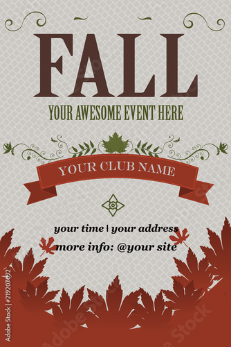 Fall event invitation Flyer. Grunge vector illustration. Fall background design. Invitation card design. Invitation template design . EPS 10