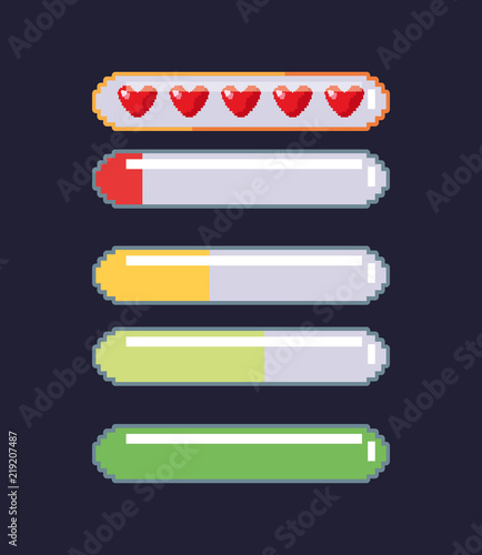 videogame level bars over black background, pixelated design, vector illustration