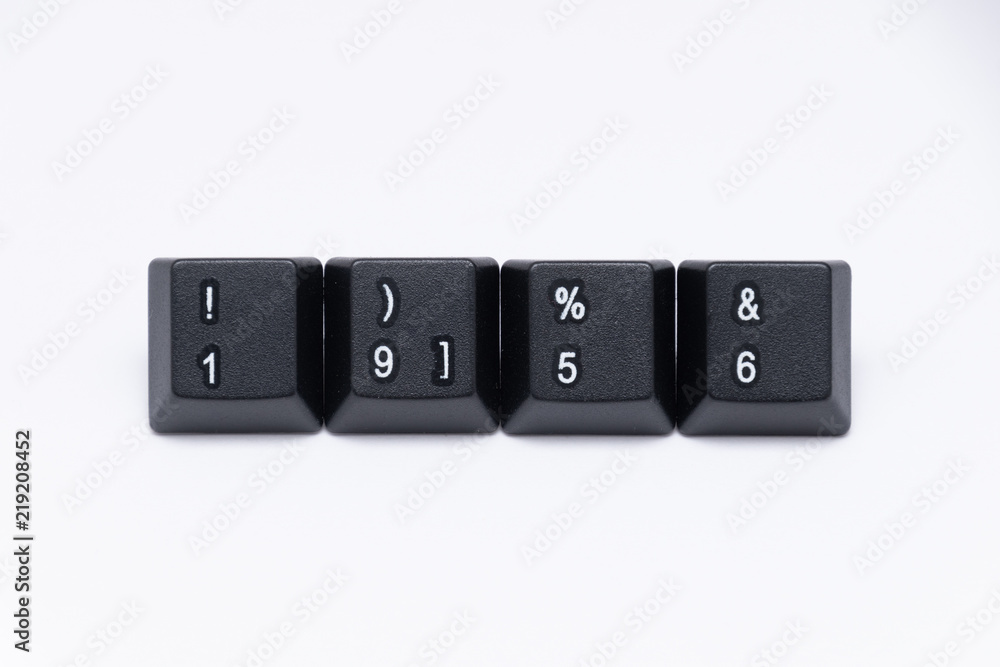 Black keys of keyboard with different years, words, names