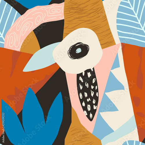 Collage contemporary floral hawaiian pattern in vector.