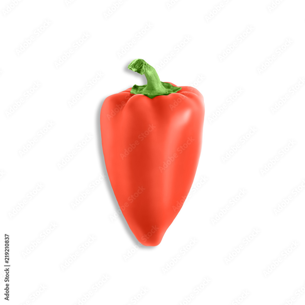 Sweet red pepper in a top view Whole fresh red pepper is lying on a white background Photo template with copy space Sweet red pepper in a top view Whole fresh red pepper is lying on a white background Photo template with copy space