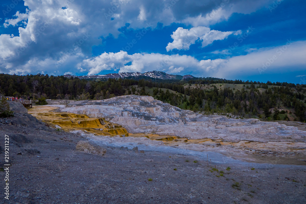 Varied Hot Spring Thermal Colors - Mammoth Hot Springs is Yellowstone s only major thermal area located well outside the Caldera. The terraces change constantly sometimes noticeable within a day