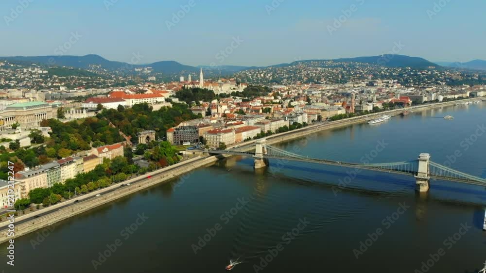 Budapest Hungary Chain Bridge aerial Budapest Hungary Chain Bridge aerial